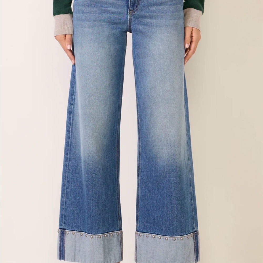 Evereve Light Blue Wide-Leg Jeans with Studded Cuffs Sz 28